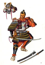 Vyobrazení samuraje (samuraje), japonského válečníka v 16. století.