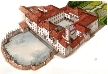 Pohled na palác Arese Borromeo, postavený v 17. století, v Cesano Maderno, Itálie