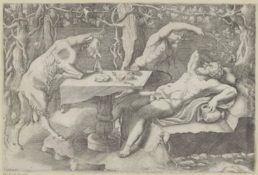 Silenus, een sater en een geit Slappende Silenus