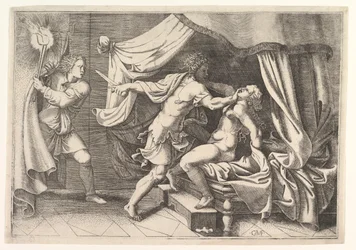 Tarquin útočící na Lucretii, sluhu vlevo, který je svědkem scény, ca. 1540.