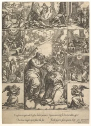 Korunovace Panny Marie, obklopená devíti vinětami s výjevy ze života..., do roku 1575.