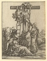 Panna Bolestná: Sestup z kříže, jeden z devíti okolních oddílů..., z roku 1575.