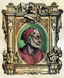 Portrét Baldassarre Peruzzi (1481-1536) sienský architekt a malíř Rytina z „Životů“ od Giorgia Vasariho (1511-1574) 1568 © Fototeca Gilardi / Leemage