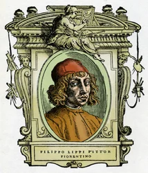 Portrét Filippa Lippiho (1406-1469) florentského malíře. Xylografie z „Života malířů“ od Giorgia Vasariho.