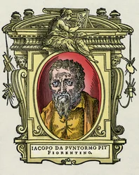 Portrét Jacopa (Iacopo) Carrucci řekl il Pontormo (Pontormo) (1494-1556) italský malíř. Rytina lahůdky "" Životy nejznamenitějších malířů, sochařů a architektů "" (Životy nejznamenitějších malířů, sochařů a architektů) od Giorga