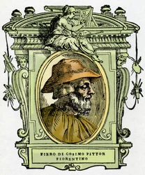Portrét Piera di Cosima (asi 1462-1521?) , florentského malíře. Rytina z pojednání ""Životy nejlepších malířů, sochařů a architektů"" (Le Vite de
