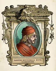 Portrét malíře Sandro Botticelliho (1445-1510) (Alessandro di Mariano di Vanni Filipepi) Rytina z knihy „Vite of“ nejznamenitějších sochařů a architektů od Giorgia Vasariho