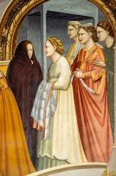 Setkání u Zlaté brány, asi 1305 (freska) Brána v Jeruzalémě, detail, asi 1305 (freska)