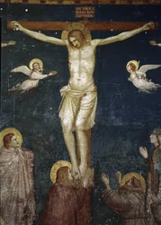 Kristus ukřižuje, detail Ukřižování s pěti františkány - Freska