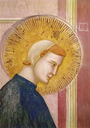 Svatý František poctěn prostým mužem, detail hlavy svatého Františka, c.1297-99