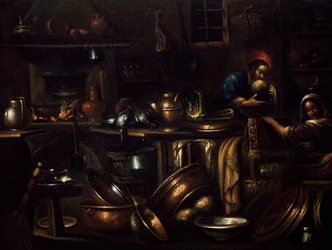 Interiér kuchyně, obraz Gian Domenico Valentino (1639-1715), Itálie