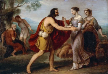 Setkání Jacoba a Rachel, Giovanni Carnovali známý jako Piccio (1804-1873), olej na mědi, 38x53 cm