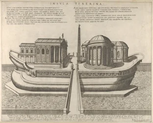 Pohled na ostrov Tiber reprezentovaný jako loď, Aesculapiův chrám vlevo, 1582., 1582.
