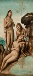 Polyphemos objevil Galateu a Acis, po roce 1500 (olej na plátně)
