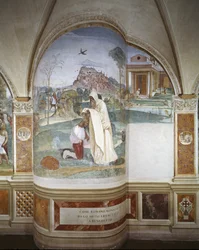 Mnich Romano dává Benediktovi hábit poustevníka