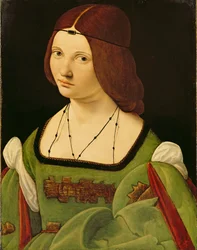 Portrét dámy (před čištěním) (olej na panelu) (viz 130358)