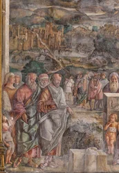 Svatý Antonín přijíždějící do Padovy, kde obnovuje mír mezi občany silou a sladkostí svého kázání, Škola svatého, detail 2196876