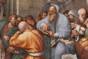 Disputace svaté Kateřiny s filozofy, 1530-32 (freska) (detail 3601450)
