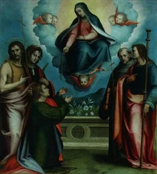 Panna svatého opasku s SS. Thomas, John the Baptist, Louis, John Gualberto and Joseph (olej na plátně)