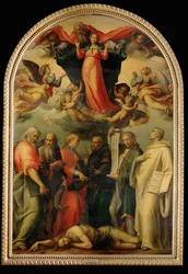 Disputace doktorů o Neposkvrněném početí, asi 1530 (malba na dřevě)