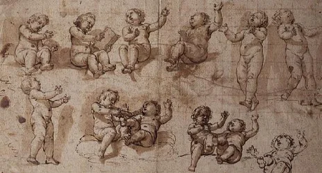 Studie Putti (pero, inkoust, mytí a křída)