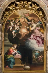 Jižní transept, oltář Zvěstování, oltářní obraz od Giovanniho Battisty Trottiho známý jako Il Malosso 1594