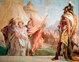 Ilias z Homere: „“ Thaltybios et Eryrates emmene briseis poblíž Agamemnona“““ Freska od Giambattisty Tiepola (1696-1770)