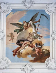 Lov času Závist a objevování pravdy, Giovanni Battista Tiepolo (1696-1770), freska, Villa Loschi-Zileri, Biron, Monteviale, Itálie
