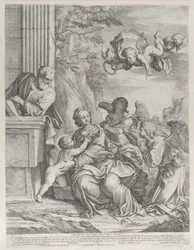 Svatá rodina s anděly vpravo a nad hlavou, 1652.