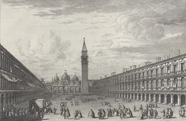 Piazza San Marco při pohledu na baziliku a Campanile, 1763., 1763.