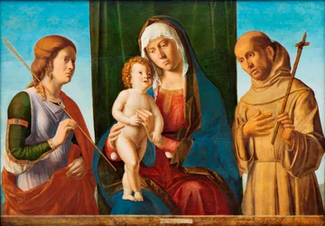 Madona s dítětem mezi svatými Uršulou a Františkem z Assisi, c. 1495.