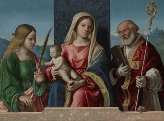 Panna a dítě se svatými Kateřinou a Mikulášem, 1510-17