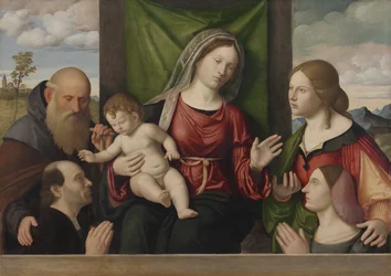 Panna a dítě se svatými a dárci, kolem 1515 (olej na dřevě)
