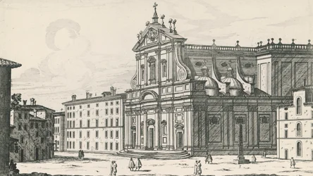 Kostel svatého Ignáce z Loyoly na Martově poli v Římě, rytina Giovanniho Battisty Faldy (1640 nebo 1643-1678), Itálie