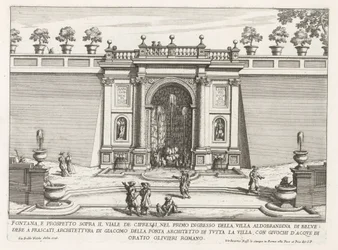 Fontein in de tuinen van de Villa Aldobrandini te Frascati Fontána a vyvýšenina nad cypřišovou alejí (...) (nadpis na objektu) Fontány vil ve Frascati (název série) Fonteinen van Frascati (název série)
