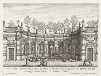 Fontein in de tuinen van de Villa Mondragone te Frascati Divadlo fontán vily Borghese z Mondragone ve Frascati (...) (název na objektu) Fontány vil ve Frascati (název série) Fonteinen van Frascati (název série)