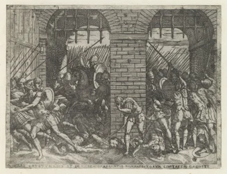 Romeinse soldaten vallen Crustumerium binnen Oběť Crustumeniho (...) zbavená občanství (titul na předmětu) Leven van Romulus en Remus (název série)