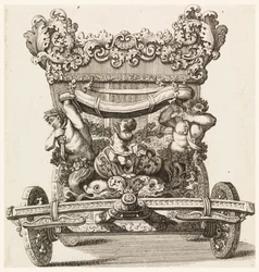 Čelní pohled na první kočár (1686 Lord Castlemaine od Andrea Cornelly po Ciro Ferri, 1687-1700