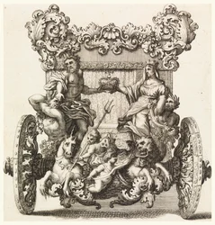 Zadní pohled na první kočár lorda Catelmaina Postaven v roce 1686 Andrea Cornely po Ciro Ferri (1634-1689)
