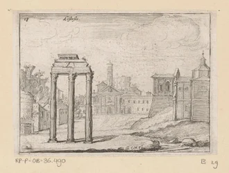 Pohled na Forum Romanum v Římě Listesso (název na objektu) Pohledy na Řím (název série) Alcune vedute et prospettive di luoghi dishabitati di Roma (název série)