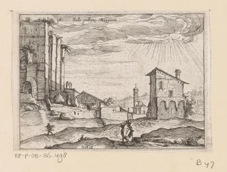 Ruiny Palazzo Maggiore v Římě a budovy v okolí Sallo pallazo Maggiore (název na objektu) Pohledy na Řím (název série) Alcune vedute et prospettive di luoghi dishabitati di Roma (název série)