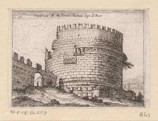 Tombe van Caecilia Metella te Rome Sepulcrum M. Mallorum s názvem Cape of Boue (název na objektu) Gezichten op Rome (název série) Některé pohledy a perspektivy neobydlených míst v Římě (název série)