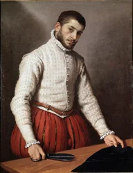 Portrét muže neboli „“ Krejčí “ Obraz Giovana Battisty Moroniho (Giovanbattista, Giovanni Battista) (asi 1529-1578) 1570 Rozměr 99,5x77 cm Londýn, národní galerie