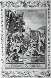 Armida před Goffredem, rytina, Giovanni Battista Piazzetta (1683-1754) pro Canto III Jeruzalém Dodáno, Torquato Tasso (1544-1595), vydal Giovanni Battista Albrizzi, Benátky, Itálie