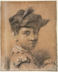 Hlava mladého muže s kloboukem před rokem 1735.