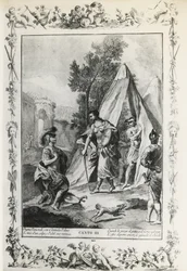 Osvobozený Jeruzalém, zpěv III, ilustrace Giovanniho Battisty Piazzetty (1683-1754) k básni Torquata Tassa (1544-1595), vydání publikované v Benátkách roku 1745, Itálie
