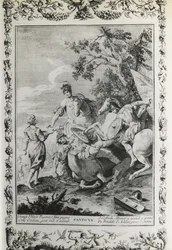 Jerusalem Delivered, canto XX, ilustrace Giovanni Battista Piazzetta (1683-1754) k básni Torquato Tasso (1544-1595), vydání vydané v Benátkách v roce 1745, Itálie
