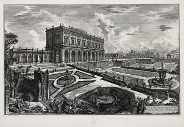 Pohled na vilu Albani před Porta Salaria (z: Vedute di Roma)