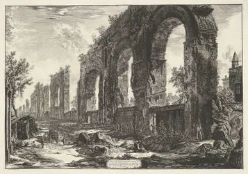 Aquaduct van Nero te Rome Zbytky neronských akvaduktů, které chtěli zničit na stáří (...) (název na předmětu) Gezichten op Rome (název série) Pohledy na Řím navrhl a vyryl Giambattista Piranesi architekt Ve (nez) iano (ser
