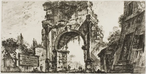 Drusův oblouk na Porta S. Sebastiano v Římě, deska 8 z některých pohledů na triumfální oblouky a další památky